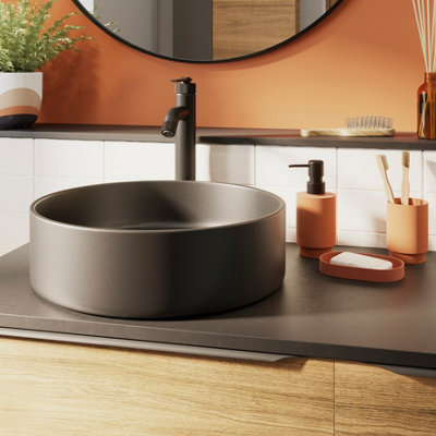 Goodhome Samal Matt Black Round Counter Top Basin