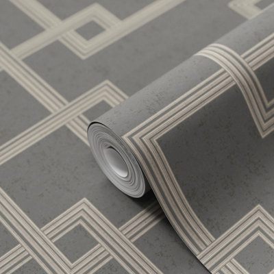 Goodhome Amfi Grey Metallic Effect Geometric Textured Wallpaper