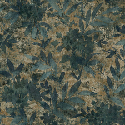 Goodhome Ammo Floral Dark Teal Mica Effect Textured Wallpaper