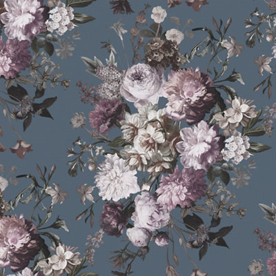 Goodhome Chryso Blue Floral Textured Wallpaper