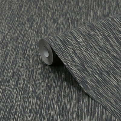 Goodhome Plains Black Metallic Effect Textured Wallpaper