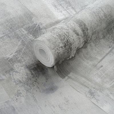 Goodhome Elmas Grey Concrete Effect Textured Wallpaper