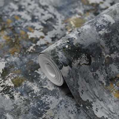 Goodhome Nivosa Navy Concrete Effect Textured Wallpaper