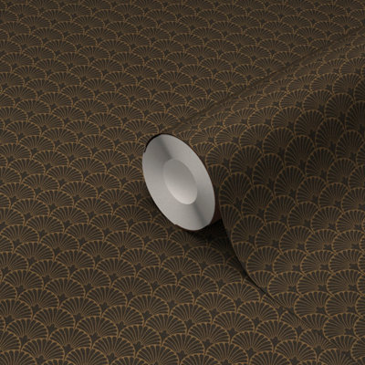Goodhome Nosea Black Fabric Effect Art Deco Embossed Wallpaper