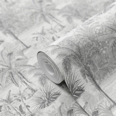 Goodhome Onyk Grey Jungle Textured Wallpaper