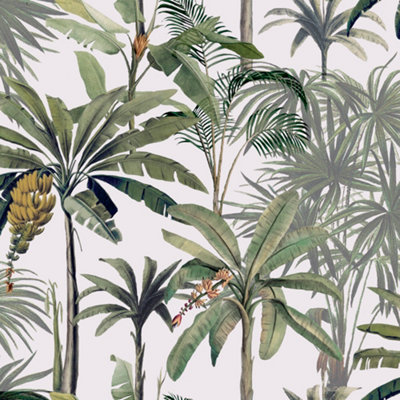 Goodhome Pirit Cream & Green Banana Leaves Textured Wallpaper