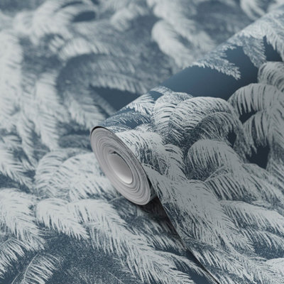 Goodhome Pumpe Blue Palm Trees Textured Wallpaper