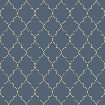 Goodhome Lypiatt Navy Metallic Effect Geometric Textured Wallpaper