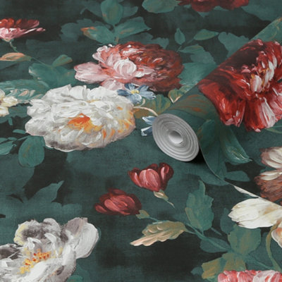 Goodhome Crewe Green Floral Smooth Wallpaper