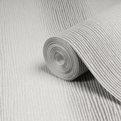 Goodhome Bloxholm Grey Silver Effect Striped Textured Wallpaper