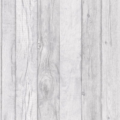 Goodhome Ordsall Grey Wood Effect Smooth Wallpaper