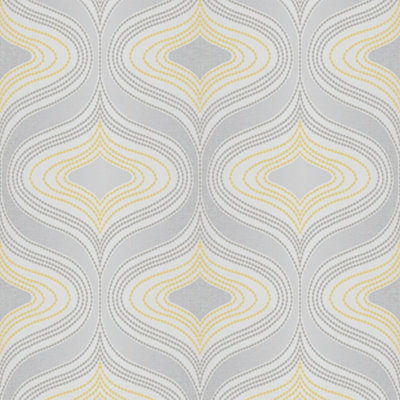 Goodhome Calveley Grey & Yellow Glitter & Mica Effect Diamond Textured Wallpaper