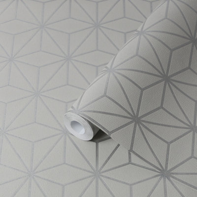 Goodhome Tattenhall Grey Metallic Effect Geometric Textured Wallpaper