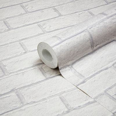 Goodhome Thedden Off White Brick Effect Textured Wallpaper