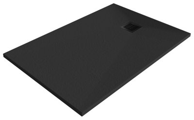 Goodhome Douro Matt Black Rectangular Reversible Drainer Shower Tray (L)1200Mm (W)800Mm (H) 30Mm