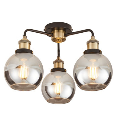 Goodhome Mebel Matt Glass & Metal Antique Brass Effect 3 Lamp Led Ceiling Light