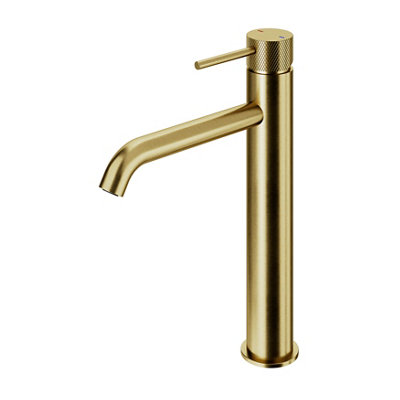 Goodhome Owens Xl Satin Brass Effect Round Basin Mono Mixer Tap