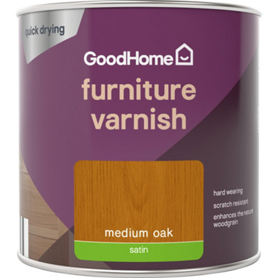 Goodhome Medium Oak Satin Multi-Surface Furniture Wood Varnish, 250Ml