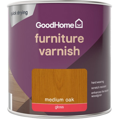 Goodhome Medium Oak Gloss Multi-Surface Furniture Wood Varnish, 250Ml