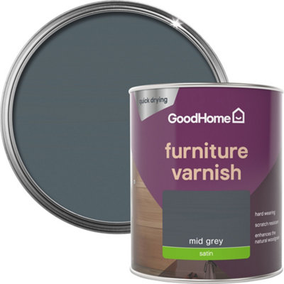 Goodhome Mid Grey Satin Multi-Surface Furniture Wood Varnish, 750Ml