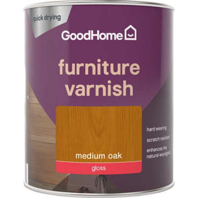 Goodhome Medium Oak Gloss Multi-Surface Furniture Wood Varnish, 750Ml