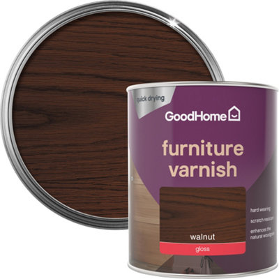 Goodhome Walnut Gloss Multi-Surface Furniture Wood Varnish, 750Ml