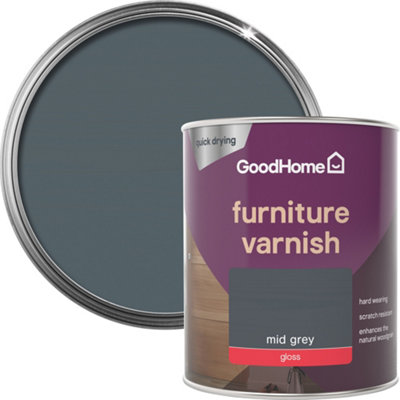 Goodhome Mid Grey Gloss Multi-Surface Furniture Wood Varnish, 750Ml