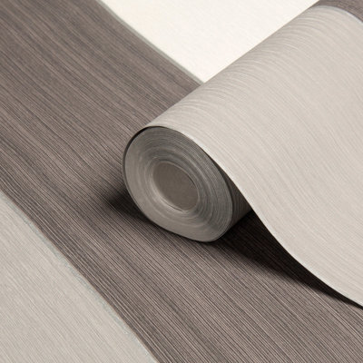 Goodhome Okere Grey & White Striped Textured Wallpaper