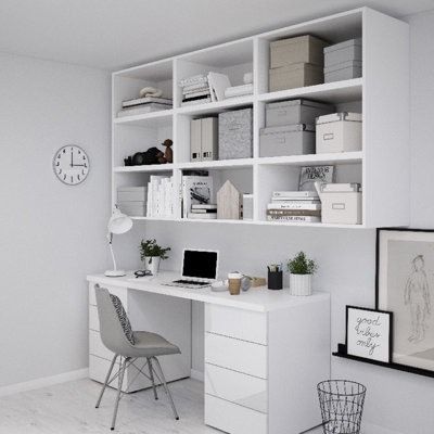 Goodhome Atomia Matt White Wall-Mounted Rectangular Bookcase, (H)1125Mm (W)2250Mm