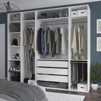 Goodhome Atomia White Bedroom Storage Unit Kit (H)2250Mm (W)2500Mm (D)580Mm
