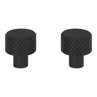 Goodhome Indus Matt Black Steel Round Knurled Furniture Knob (Dia)25Mm, Pack Of 2