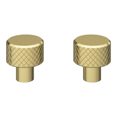 Goodhome Indus Brushed Steel Brass Effect Round Knurled Furniture Knob (Dia)25Mm, Pack Of 2
