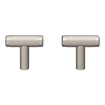 Goodhome Indus Satin Steel Nickel Effect T-Shaped Knurled Furniture Knob (Dia)40Mm, Pack Of 2