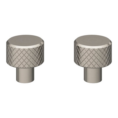 Goodhome Indus Satin Steel Nickel Effect Round Knurled Furniture Knob (Dia)25Mm, Pack Of 2