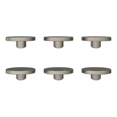 Goodhome Minzh Satin Aluminium Nickel Effect Round Furniture Knob (Dia)35Mm, Pack Of 6