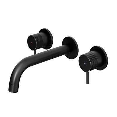 Goodhome Owens Matt Black Round Wall Mono Mixer Tap