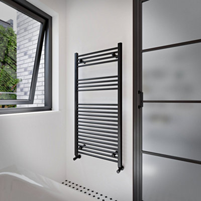 Flomasta Flat Black 2101Btu Vertical Towel Radiator (W)600Mm X (H)1200Mm