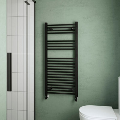 Flomasta Flat Black 1667Btu Vertical Towel Radiator (W)500Mm X (H)1100Mm