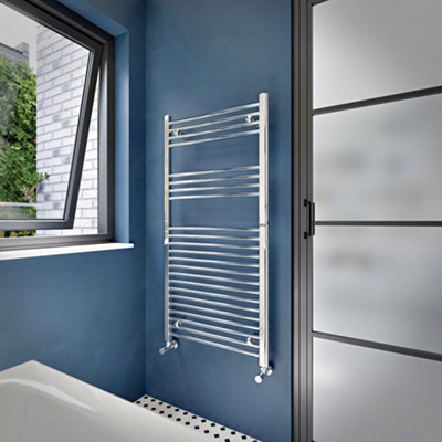 Flomasta Flat Chrome Effect 1415Btu Vertical Towel Radiator (W)600Mm X (H)1200Mm