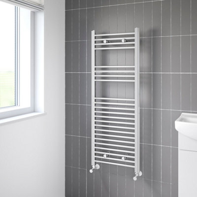 Flomasta Flat Chrome Effect 1136Btu Vertical Towel Radiator (W)450Mm X (H)1200Mm