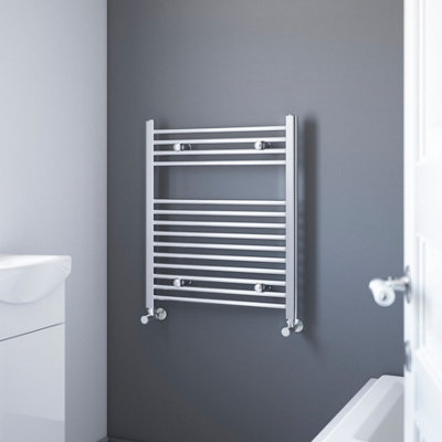 Flomasta Flat Chrome Effect 859Btu Vertical Towel Radiator (W)600Mm X (H)700Mm