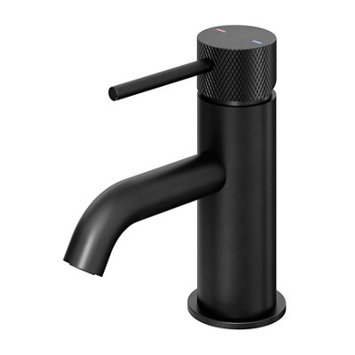 Goodhome Owens Medium Matt Black Round Basin Mono Mixer Tap