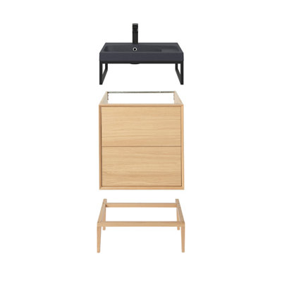 Goodhome Avela Matt Oak Effect Freestanding Vanity Unit & Basin Set (W)604Mm (H)934Mm