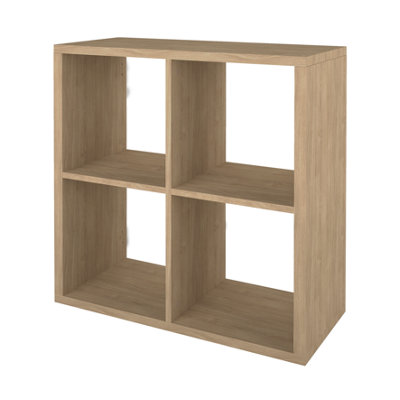 Goodhome Mixxit Natural Oak Effect Freestanding 4 Shelf Cube Shelving Unit, (H)734Mm (W)735Mm