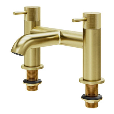 Goodhome Owens Satin Brass Effect Deck-Mounted Manual Double Bath Filler Tap