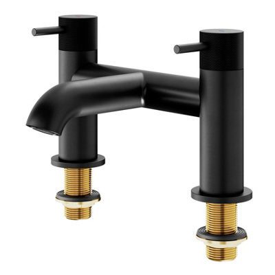 Goodhome Owens Matt Black Deck-Mounted Manual Double Bath Filler Tap