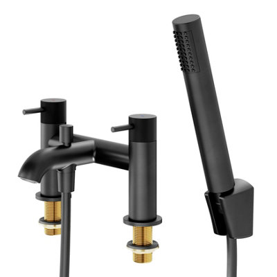 Goodhome Owens Matt Black Deck-Mounted Bath Mixer Tap With Shower Kit