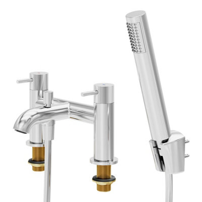 Goodhome Owens Gloss Chrome Effect Deck-Mounted Bath Mixer Tap With Shower Kit