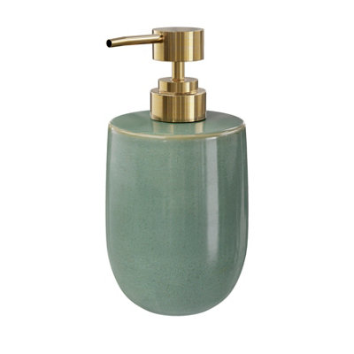 Goodhome Boann Gloss Green Reactive Glaze Effect Ceramic Freestanding Soap Dispenser