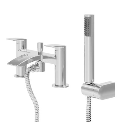 Goodhome Kariya Gloss Chrome Effect Deck-Mounted Bath Mixer Tap With Shower Kit